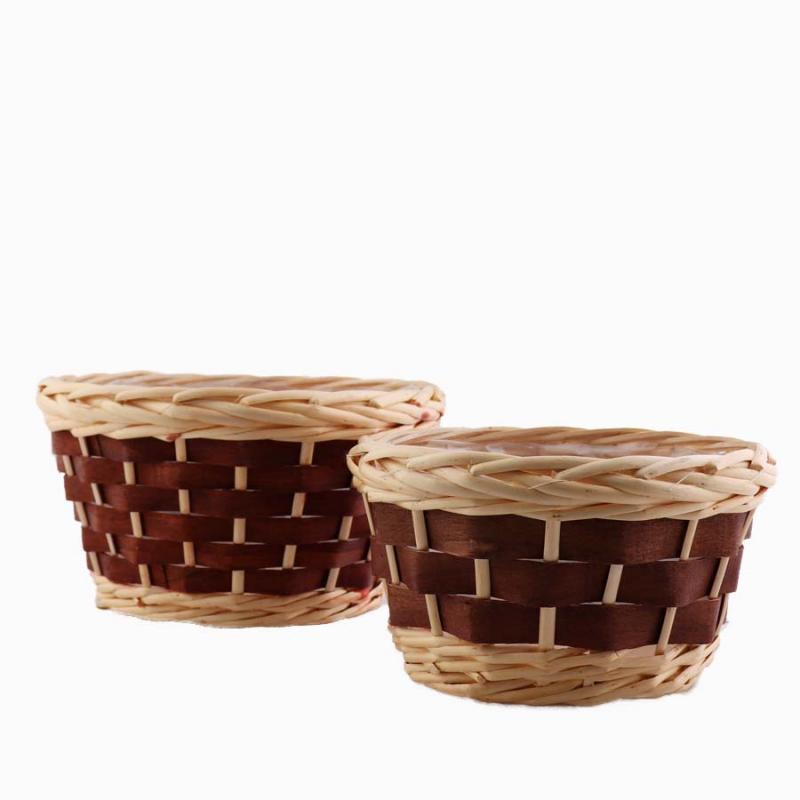 Plantkorgar set/2 rund brunvit 24x14 20x12cm