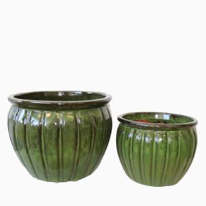 Kruka Vietnamn vågig set2 greenblack 42x33,31x26cm