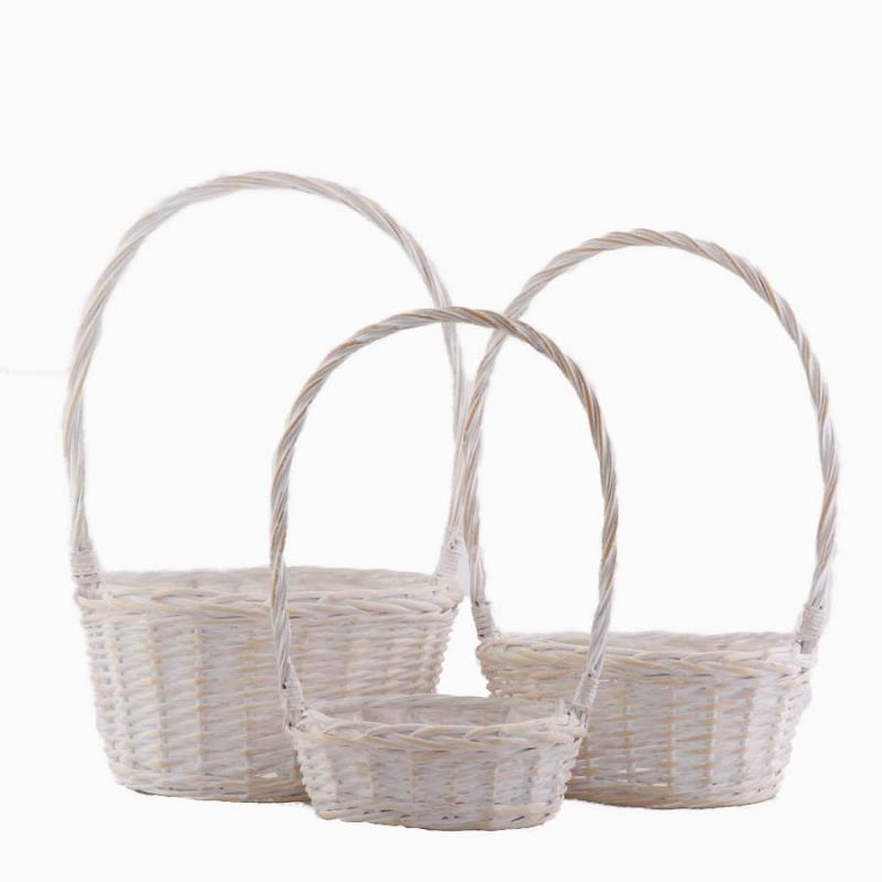 Grepkorgar set/3 oval whitewash stor 32x22x16små 22x14x10cm