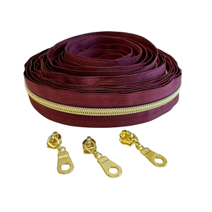 Blixtlås Metallic 6mm Vinröd Guld