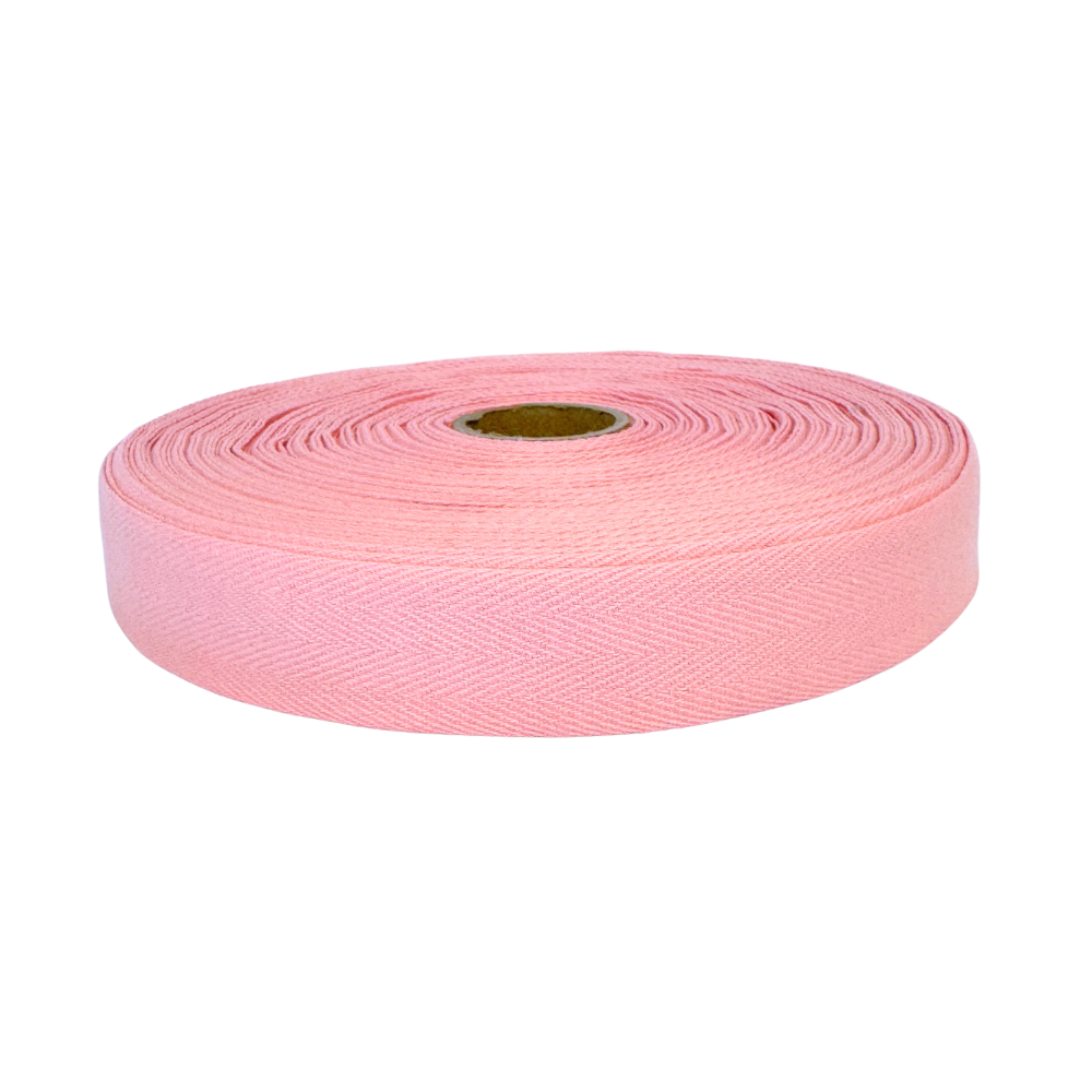 Bomullsband Herringbone Rosa