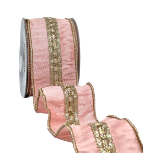 Dekorband Ståltråd Guldbrokad Antikrosa