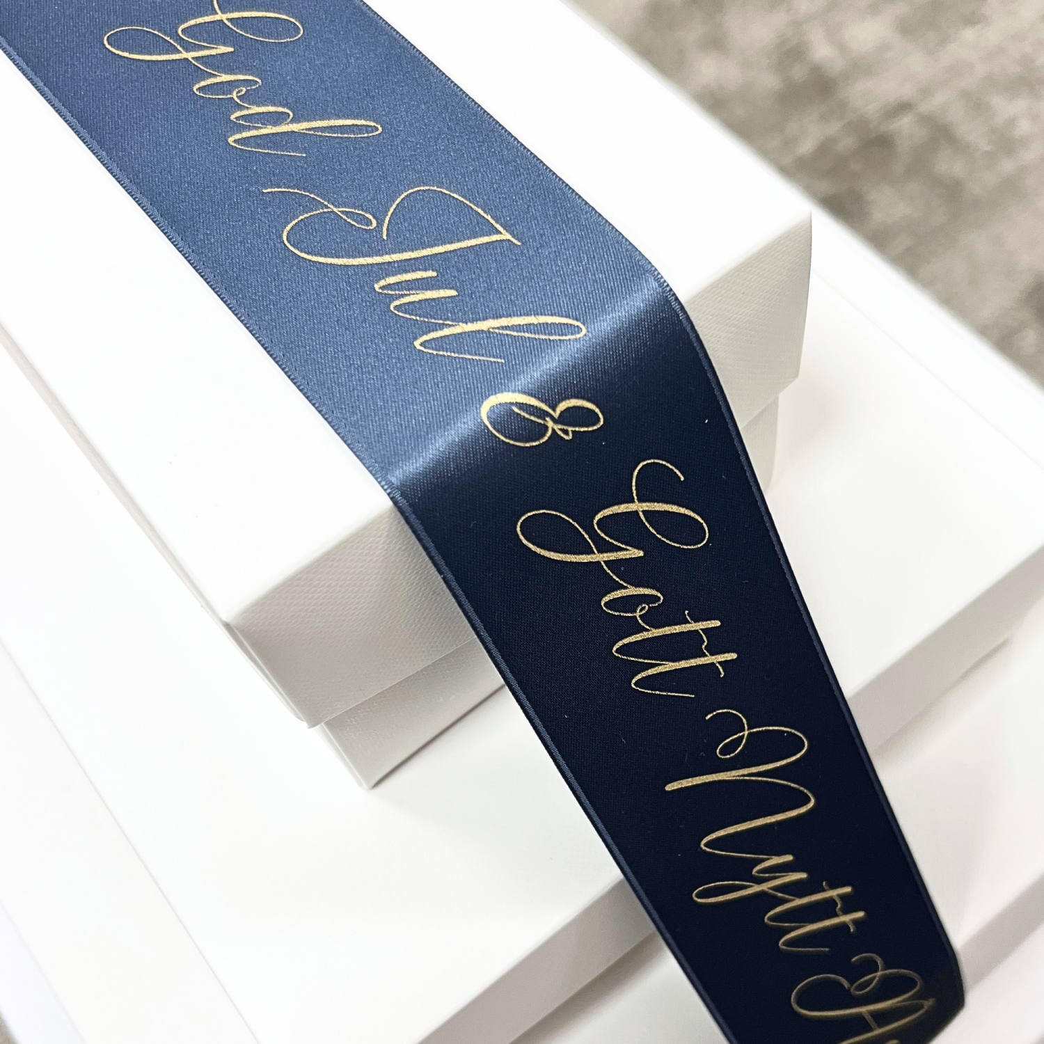 Satinband God Jul & Gott Nytt År Dimblå