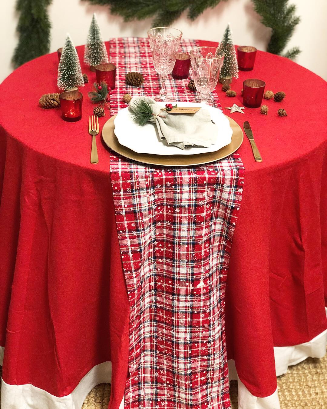 Rund Duk Santa Röd Vit