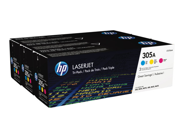 HP 305A - 3-pack - gul, cyan, magenta - original - LaserJet - tonerkassett