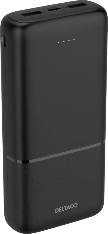 DELTACO Powerbank 3-portar, 2x USB-A 18W, 1x USB-C PD 20W, 20 000 mAh svart