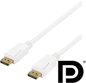 DELTACO DisplayPort-kabel, 2m, 4K UHD, DP 1.2, vit