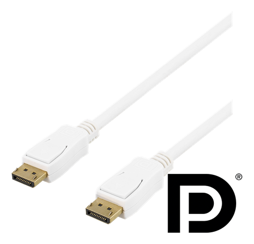 DELTACO DisplayPort-kabel, 3m, 4K UHD, DP 1.2, vit