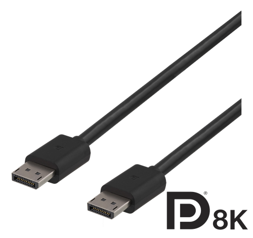 DELTACO DisplayPort monitorkabel, 7680x4320 i 60Hz, 32,4 Gb/s, 2m