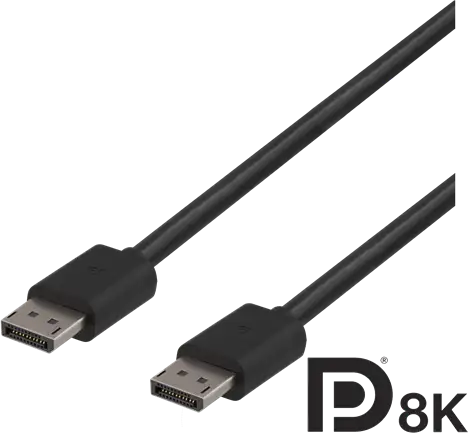 DELTACO DisplayPort monitorkabel, 7680x4320 i 60Hz, 32,4 Gb/s, 2m