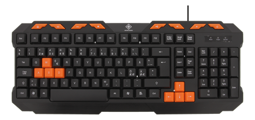 DELTACO GAMING tangentbord, USB, nordisk layout, svart/orange