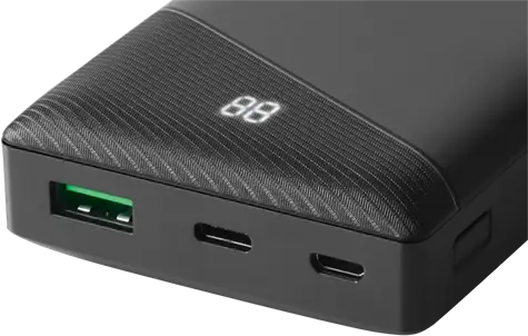 DELTACO Powerbank 10 000 mAh,  1x USB-A snabbladdning, 1x USB-C PD, svart