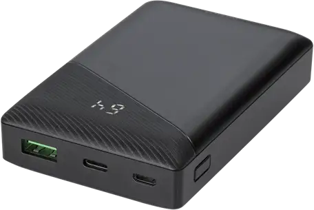 DELTACO Powerbank 10 000 mAh,  1x USB-A snabbladdning, 1x USB-C PD, svart