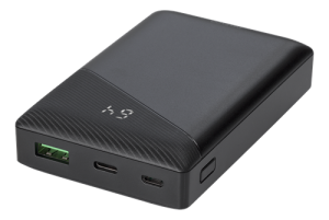 DELTACO Powerbank 10 000 mAh,  1x USB-A snabbladdning, 1x USB-C PD, svart