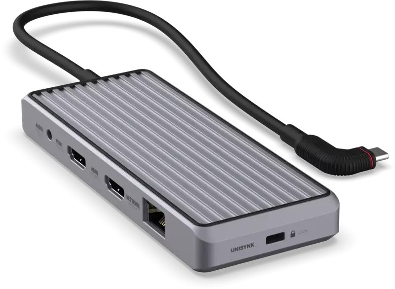 Unisynk 10 Port USB-C Hub 4K 60Hz 100W Grå