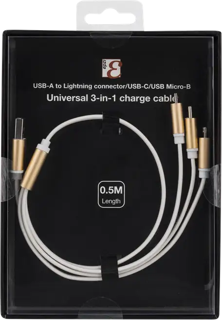 EPZI Multiladdare, USB-C, Lightning, Micro USB, USB-A, 50cm, vit