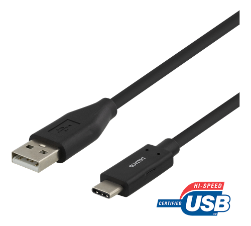 DELTACO USB-C till USB-A kabel, 1m, 3A, USB 2.0, svart