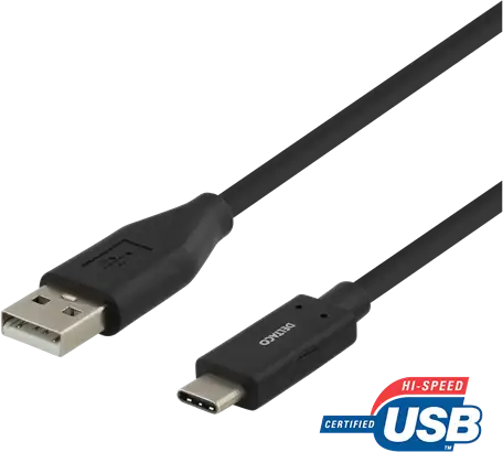 DELTACO USB-C till USB-A kabel, 1m, 3A, USB 2.0, svart