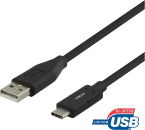 DELTACO USB-C till USB-A kabel, 2m, 3A, USB 2.0, svart