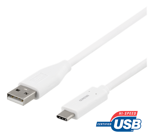 DELTACO USB-C till USB-A kabel, 2m, 3A, USB 2.0, vit