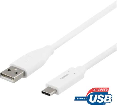DELTACO USB-C till USB-A kabel, 2m, 3A, USB 2.0, vit