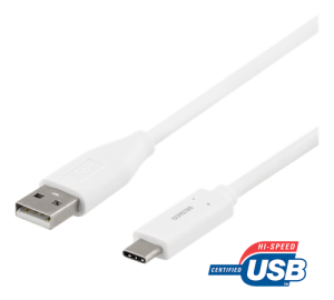 DELTACO USB-C till USB-A kabel, 2m, 3A, USB 2.0, vit