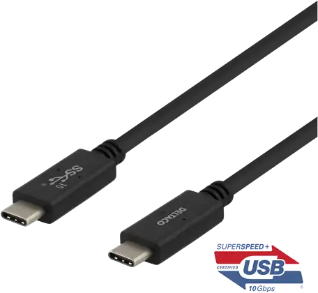 DELTACO USB-C till USB-C-kabel, 1m, 10Gbps, 100W 5A, USB 3.1 Gen 2, E-Marked, svart