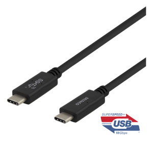 DELTACO USB-C till USB-C-kabel, 1m, 10Gbps, 100W 5A, USB 3.1 Gen 2, E-Marked, svart