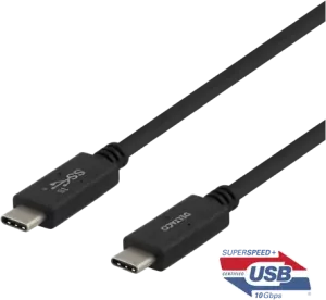 DELTACO USB-C till USB-C-kabel, 1m, 10Gbps, 100W 5A, USB 3.1 Gen 2, E-Marked, svart