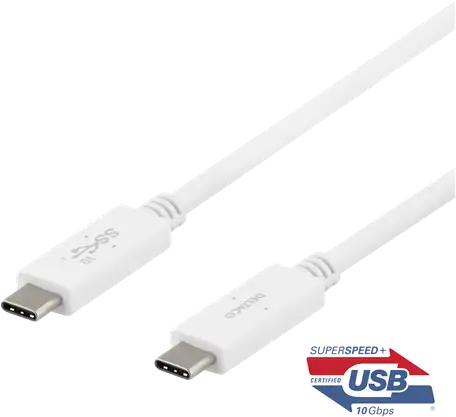 DELTACO USB-C - USB-C kabel, 1m, USB 3.1 Gen 2, E-marker chipset, 100W 5A, vit
