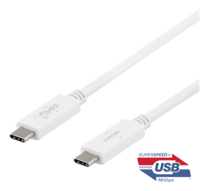 DELTACO USB-C - USB-C kabel, 1m, USB 3.1 Gen 2, E-marker chipset, 100W 5A, vit