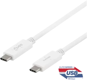 DELTACO USB-C - USB-C kabel, 1m, USB 3.1 Gen 2, E-marker chipset, 100W 5A, vit