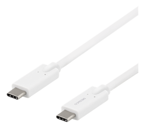 DELTACO USB-C till USB-C kabel, 5 Gbit/s, 5A, 2 m, vit