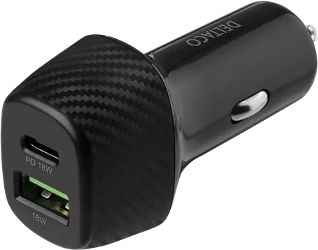 DELTACO 12/24 V USB-billaddare med dubbla USB-portar och snabbladdning, 36 W, svart