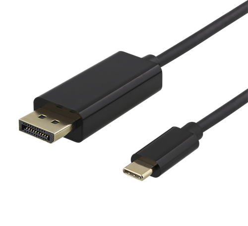 DELTACO USB-C till DisplayPort-kabel, 1m, 3840x2160 i 60Hz, 21,6 Gb/s, svart