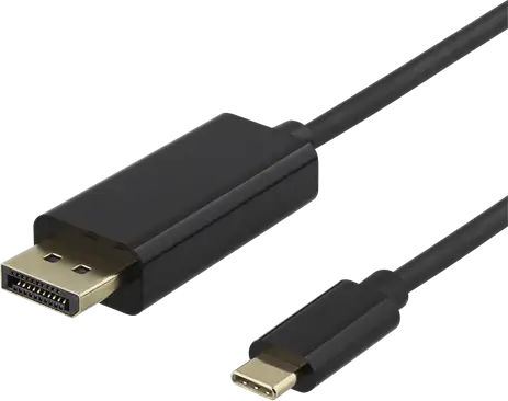 DELTACO USB-C till DisplayPort-kabel, 2m, 3840x2160 i 60Hz, 21,6 Gb/s, svart