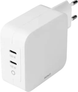 DELTACO USB-C väggladdare 2 x USB-C , 100 W, vit
