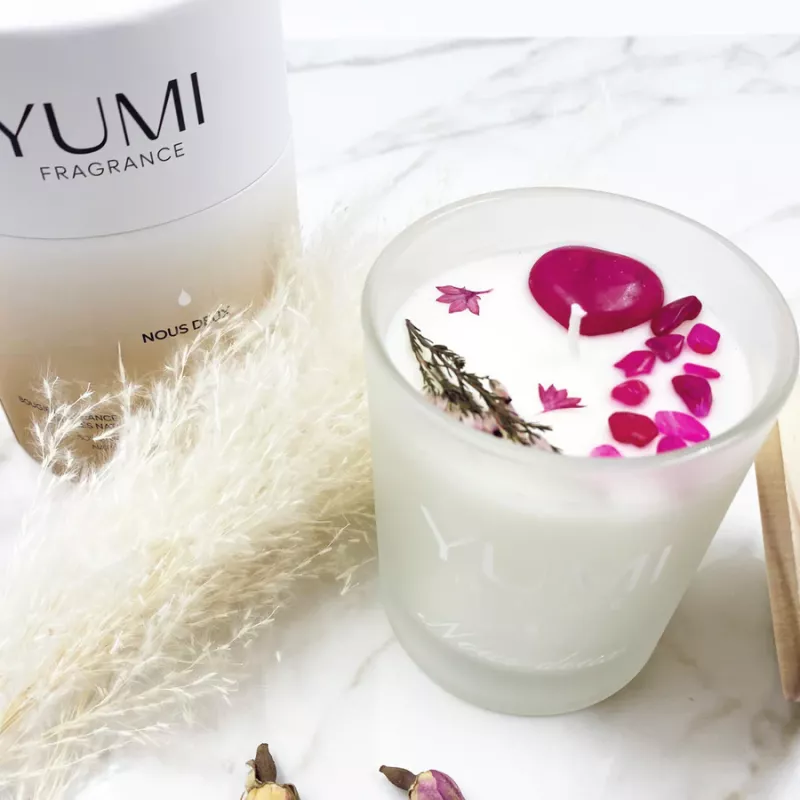 Ayurvedisk sojavaxljus med äkta kristaller, "You & me"