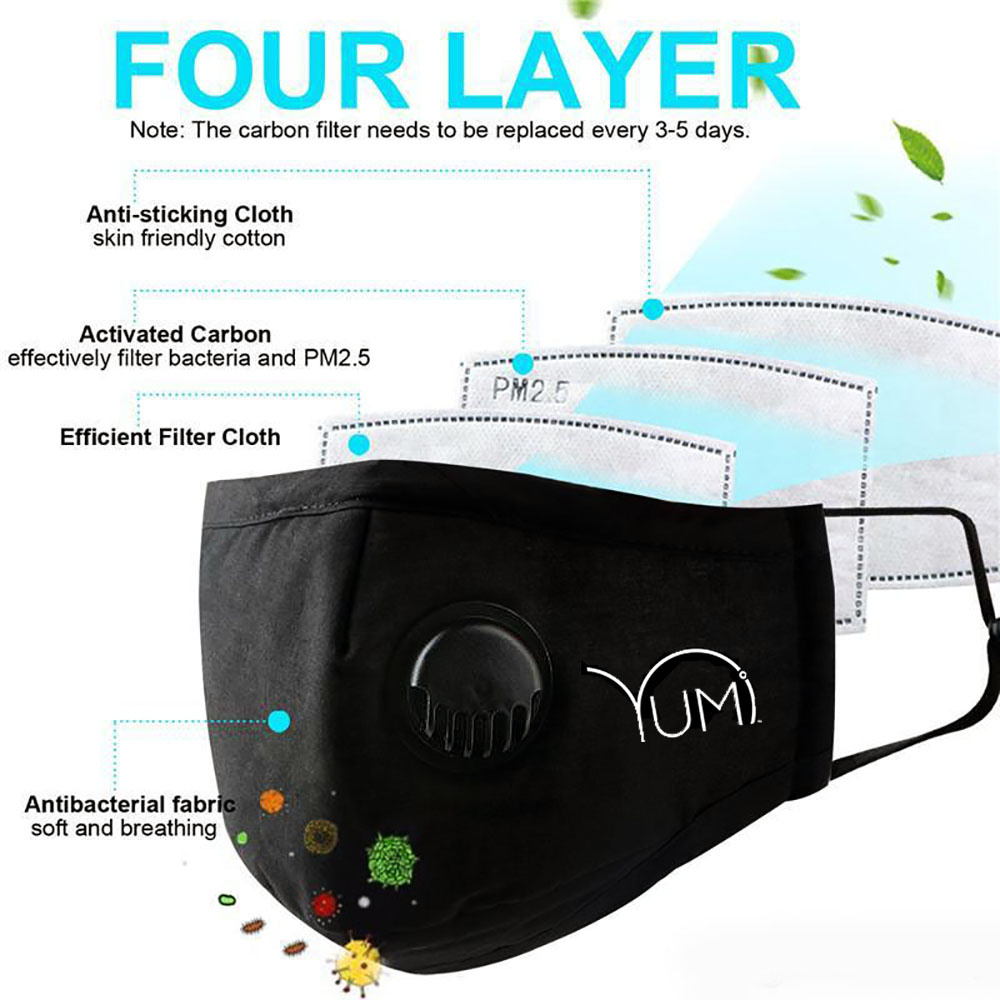 ​Tvättbart munskydd med ventil och PM2.5 kolfilter, 1st