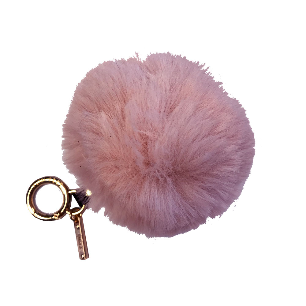 Nyckelring pälsboll (rosa/ svart), 1 st