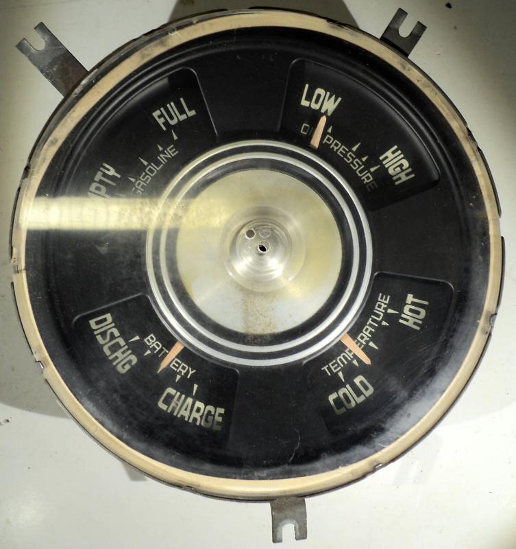 1958 Chrysler Imperial  instrument housing   amperemeter,  temp gauge, fuel gauge, oil pressure gauge
