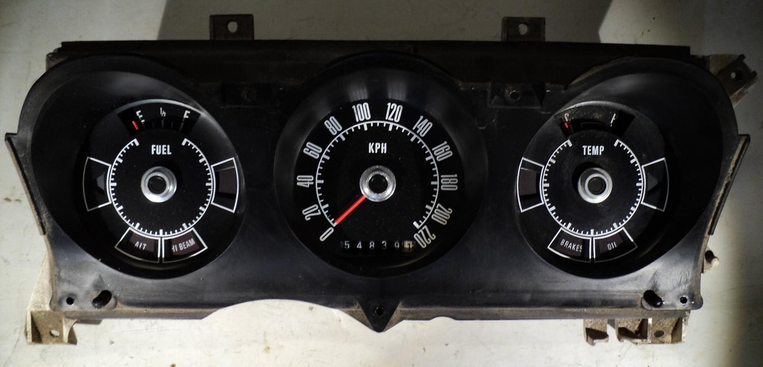 1972 Ford Torino instrument housing speedometer KPH, temp gauge, fuel gauge