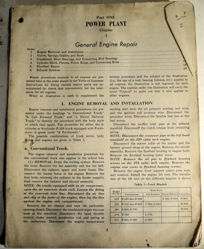 1953 Ford Truck    shop manual (missing the first four pages)