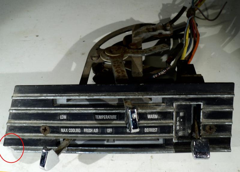 1967 Ford Galaxie   AC   heater control (damaged corner of the plastic panel, see picture)
