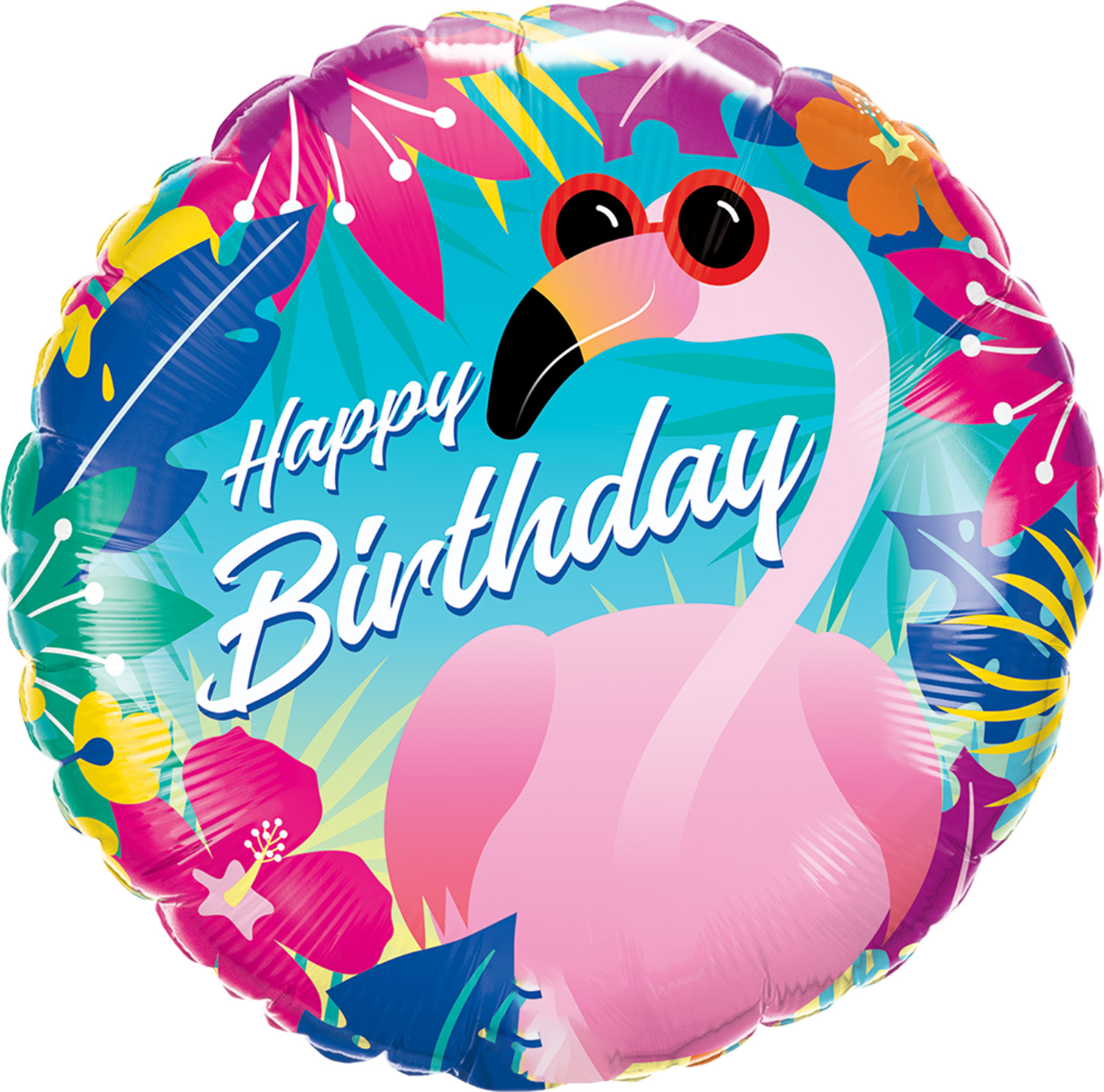 18" RND BDAY TROPICAL FLAMINGO