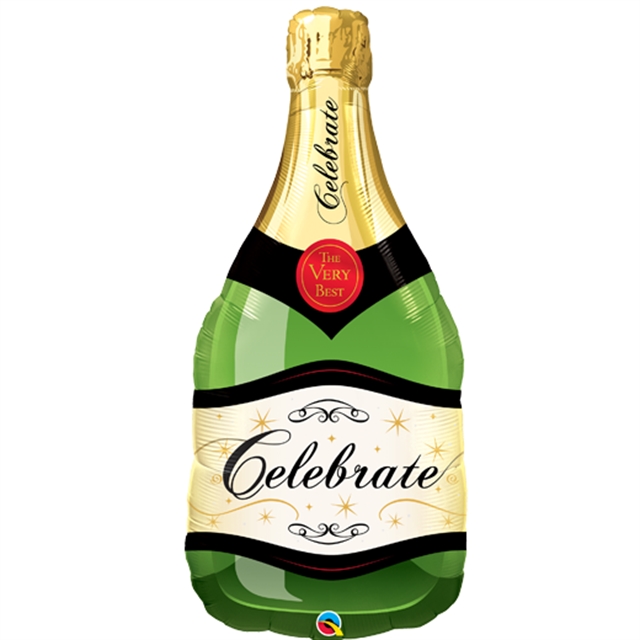 Grön folieballong champagneflska med text "congratulations"