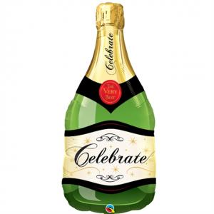 Grön folieballong champagneflska med text "congratulations"