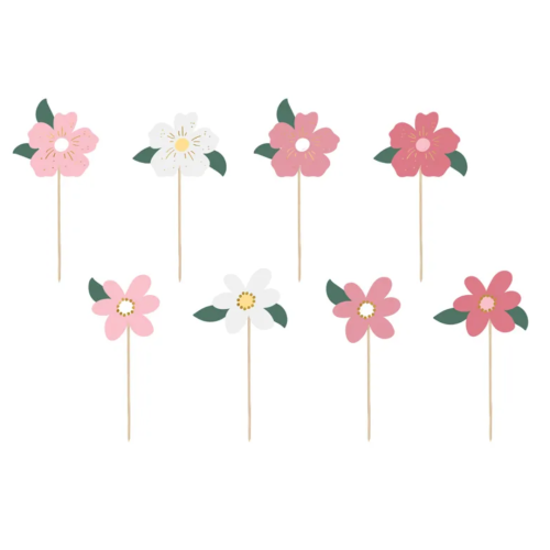 Tårtdekoration Blommor 8st Rosa