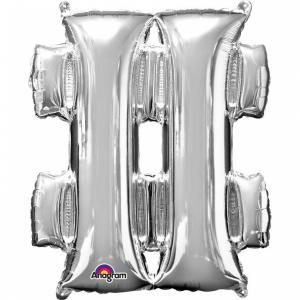 SuperShape Symbol "#" Silver Foil Balloon P50 Packaged 68 x 83 cm
