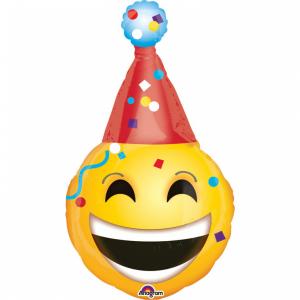 39" (99 cm) Emoji med partyhatt